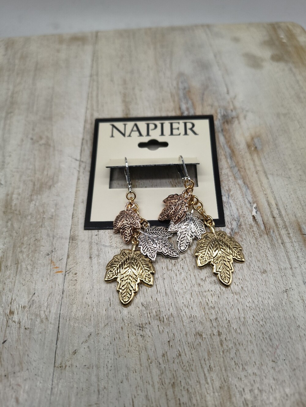 Napier Tri-tone Leaf Earrings